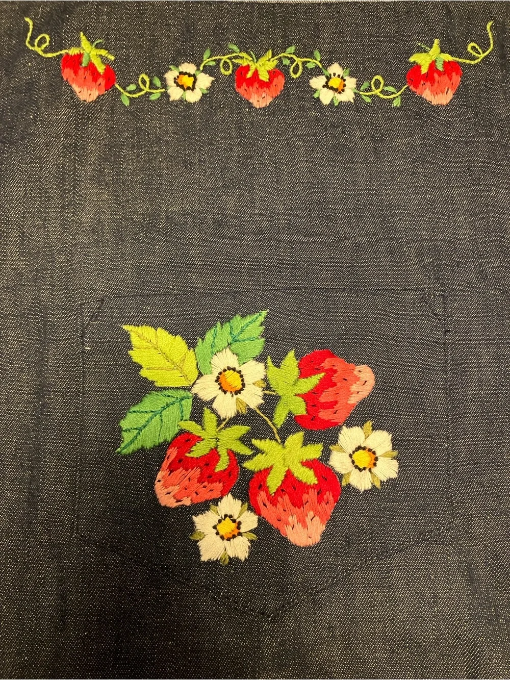 Embroidered Denim Apron/ Smock- Handmade